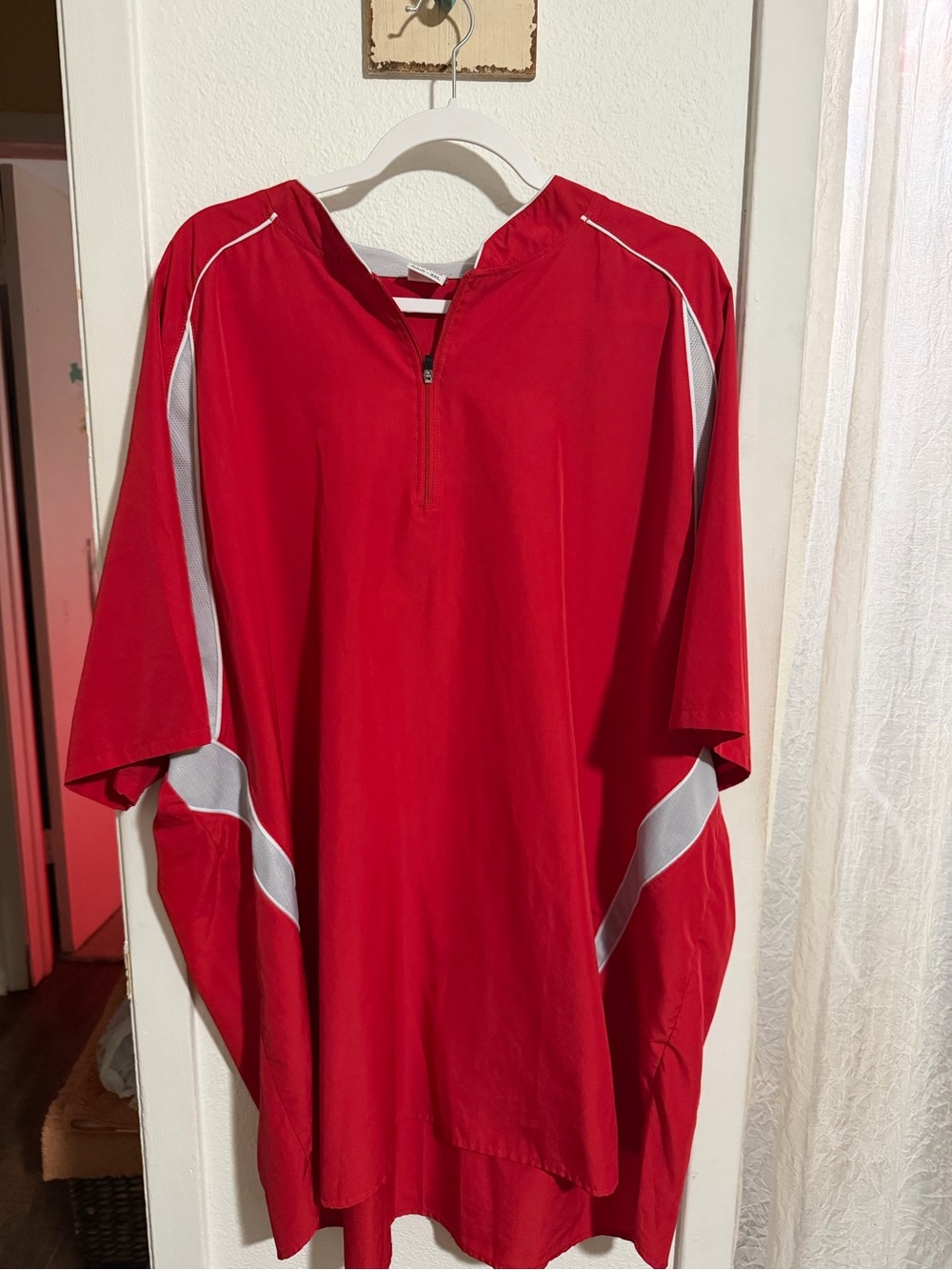Men's Red Lightweight Half-Zip Shirt Jacket with White Panels